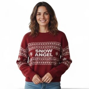 Christmas Sweater SNOW ANGEL Red white Snowflake knit size Large New with Tag